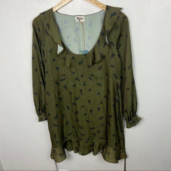 NWT Show Me Your Mumu‎ Olive Green Ruffle Long Sleeve Dress Size Small New Tags - Picture 7 of 11